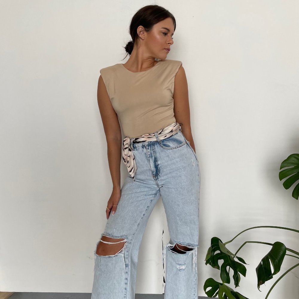 TAN BODYSUIT WITH SNAPS